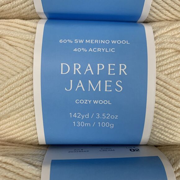 Lot Of 3 Draper James Cozy Wool Cream Merino Wool & Acrylic Yarn New - Picture 2 of 5